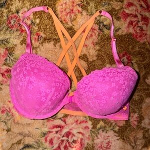 Victoria's Secret Pink Lace Bra with Orange Straps